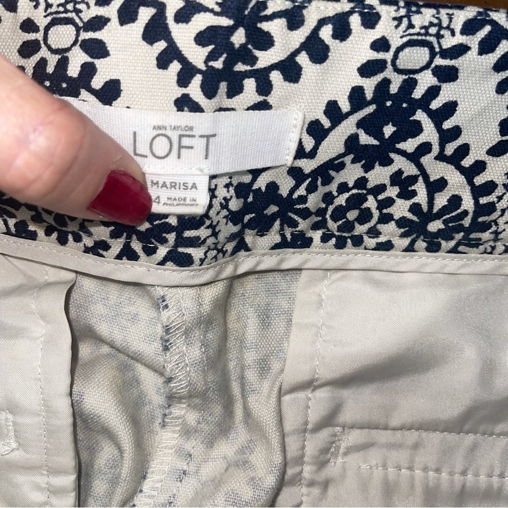 LOFT Marisa Mosaic Riviera Pant Size 4 Black/Ivory Crop - Picture 5 of 7